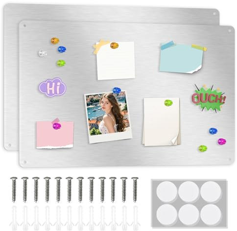 ALANGDUO 2 Stück Magnettafel Magnetboard, 42 x 30 cm Metall Magnettafel Magnetwand, Pinnwand Magnetisch, Magnetische Metalltafel für Notizen und Fotos, Magnetwand Kreidetafel für küche, Silber
