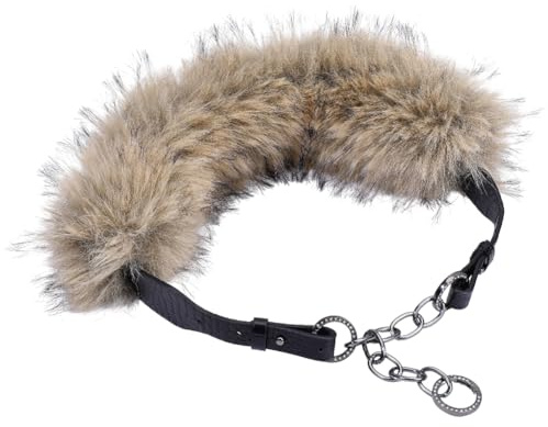 GORGECRAFT PU Leather Faux Fur Waist Belt Women Western Rivet Chain Brown Medieval Wide Belt Vintage Punk Aesthetic Adjustable Alloy Viking Waistband for Women Dresses Pants LARP