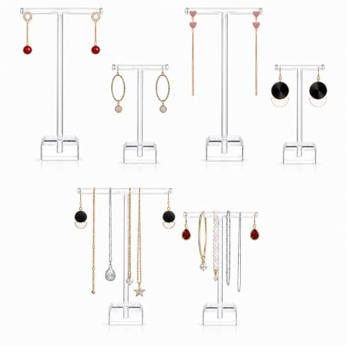 BRIOTA 6Pcs Acrylic Earring Display Stand, Jewellery Stand T Bar Earring Stand and Earring Holder for Earrings, Bracelets, Small Necklaces, Retail Display and Photography Props