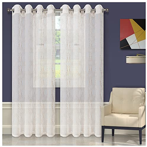 Superior Quality Lightweight Embroidered Imperial Trellis Sheer Stainless Grommets Window Treatment Curtain Panel (Set of 2) 52 x 63 - Champagne