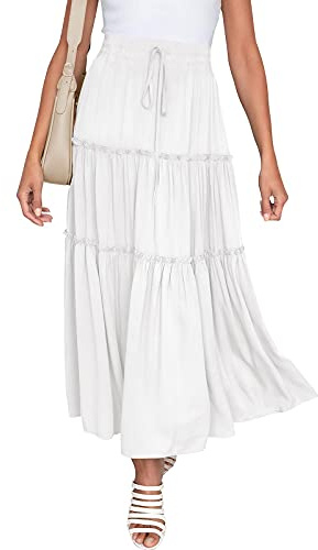 NASHALYLY Maxi Gonna da Donna in Chiffon, a Vita Alta, Plissettata, Linea ad A, Gonna Lunga, Bianco, XXL