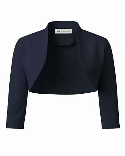 BOLEROSE Tailored 3/4 Sleeve Formal Bolero Shrug, Midnight Blue, L