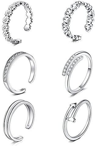 QWALIT Toe Rings for Women - Silver Toe Ring with Flower Knot, Simple Open, Adjustable Wave Tail Foot Ring Jewelry