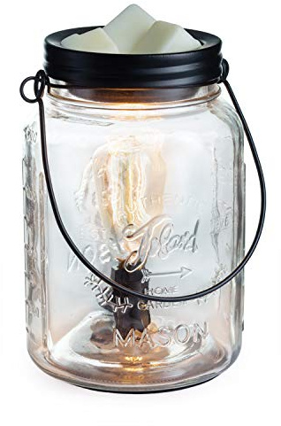 Candle Warmers Etc. Vintage Style Bulb Fragrance Warmer- Light-Up Warmer for Warming Scented Candle Wax Melts and Tarts or Essential Oils to Freshen Room, Clear Mason Jar