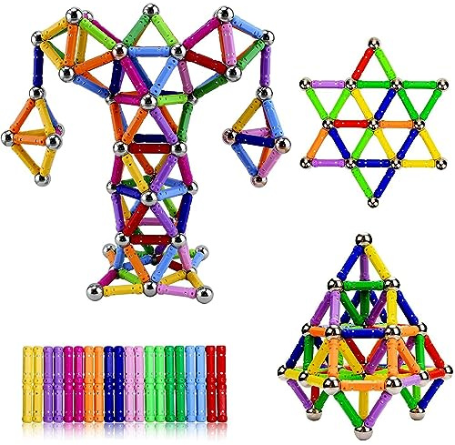Jokooan Construction Magnetique Enfant 144 pcs, Set de Bâtons Magnétiques STEM Jouet, Jeux Educatif de Construction pour Enfants (Couleur aléatoire)