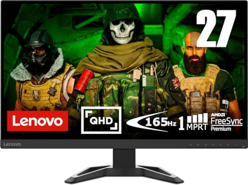 Lenovo G27q-30 68,58 cm (27 pollici, 2560 x 1440, WQHD, 165 Hz, WideView, 350 nits, antiriflesso) monitor (HDMI, DisplayPort, tempo di reazione 1 ms, AMD Radeon FreeSync, altezza massima), nero