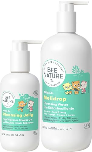 Bee Nature - Acqua Detergente Bio per Bambini 500ml - Senza Risciacquo - Gel Doccia Delicato 200ml - 100% Biodegradabile e Riciclabile.