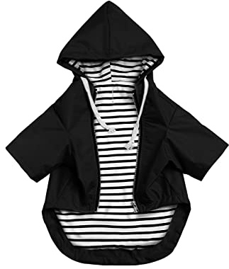 Dog raincoats waterproof dog coats with legs for small medium breeds zip closure storage pocket harness hole - Black - XS