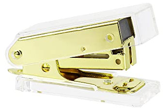 Mini Yellow Gold Stapler, Clear Acrylic Stapler, Desktop Stapler, Standard Stapler, 15 Sheets Capacity, Small Stapler, Stationery Stapling Tool for Office School Home (Yellow Gold)