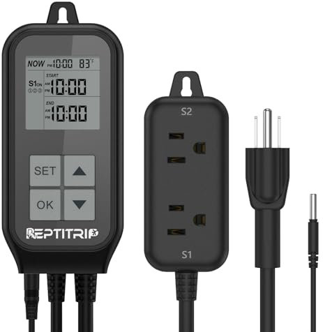 REPTITRIP Reptile Thermostat, Light Timer for Temperature and Lighting Control, Day-Night Timer Thermostat with Reptile Thermometer for UVB Light, Heat Lamp, Heating Pad, 10A 1250w
