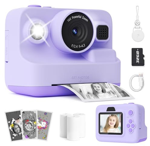 Manttely Kids Camera Instant Print, Christmas Birthday Gifts for Girls Boys Age 3-12, 2.4 Screen 1080P Digital Camera for kids,Portable Toy for 3 4 5 6 7 8 9 10 11 Year Old Girls Boys Toddlers Purple