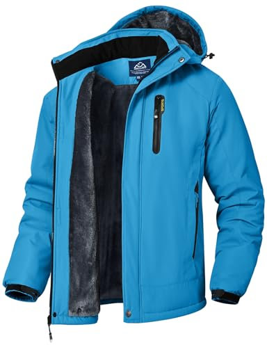 YSENTO Herren Winterjacke wasserdichte Warme Fleece Gefüttert Outdoor Softshelljacke Atmungsaktiv Skijacke Snowboardjacke mit Kapuze(Blau,L)