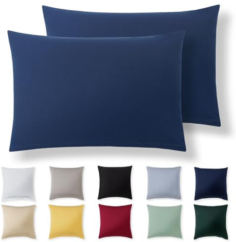 Alreya Kissenbezug 40 x 60 cm (2er Set) - Blau - 100% Jersey Baumwolle - Kissenhülle für Kissen 40x60 cm, Jersey Kopfkissenbezüge, Superweicher Kissenbezüge 40x60 mit Reißverschluss