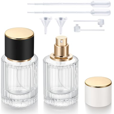 Jxcmeng 2 Pack 30ml Empty Perfume Spray Bottles, Refillable Fine Mist Atomizer Portable Travel Cologne Atomizers Fragrance Containers Sprayer for Perfume (30ML Black Cap and 30ML White Cap)
