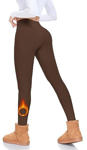 MOREFEEL Thermo Leggings Damen Winter Outdoor mit Fleece Gefütterte Leggings Damen Hohe Taille Yoga Fitness Training Sport Leggings (Braun,L-XL)