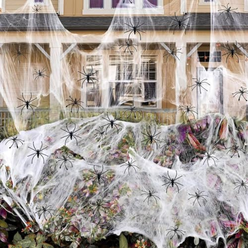 HSLPSM Lot de 30 toiles d'araignée en plastique - 60 g - Décoration effrayante pour Halloween - Pour extérieur, intérieur, jardin, table à manger, porte, plafond, fenêtre, maison hantée - Décoration