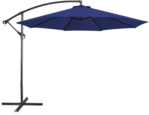 Yaheetech Parasol Déporté 300 cm Parasol de Jardin 8 Baleines avec Armature en Métal Bouton-poussoir Manivelle Protection Solaire pour Piscine Jardin Balcon Plage (Bleu Marine)
