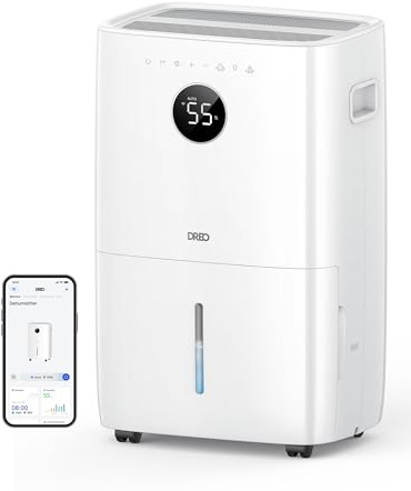 DREO 110-Pint Smart Dehumidifier for Basement, 4500 Ft² for Large Room, 2 Gallon Water Tank, Auto/Comfort/Constant Mode Dehumidifiers for Home, Bedroom, Bathroom, with Drain Hose, White, 711S