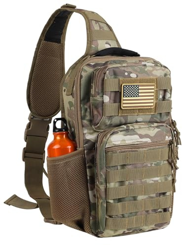 Rover Sling Pack Tactical Shoulder Sling Bag Backpack with Bottle Holder Crossbody Chest Bag, Camouflage