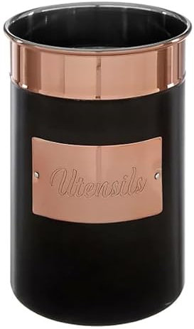 Maria`s Selection Porte-ustensiles de cuisine en acier inoxydable noir avec cuivre
