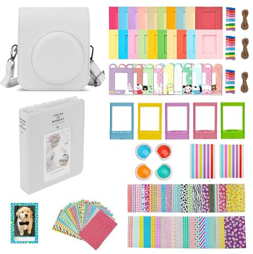 Mumlicha Étui pour appareil photo instantané Instax Mini 12 avec 64 poches, album photo et filtre de couleur, cadre photo, cadre photo, autocollant de cadre, autocollant de cadre, autocollant d'angle