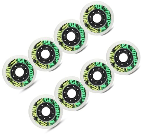 JCXYL EV Lot de 8 Roues de Roller en PU, 72 mm, 76 mm, 80 mm, 90 A, avec roulements, pour Le Roller et Les Sports de Plein air,White and Green,76mm