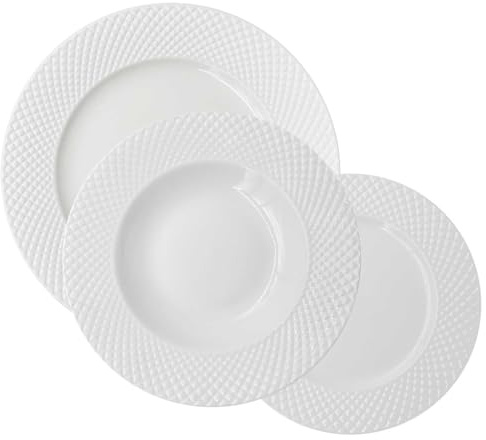 La Porcellana Bianca - Reale Set Tavola 18 Pz - Piatto Piano Ø27 cm; Piatto Fondo Ø22 cm; Piatto Frutta Ø20 cm, New Bone China