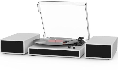 Vinyl-Plattenspieler mit Zwei Stereo-Regallautsprechern, Vintage-Plattenspieler mit kabelloser Bluetooth-Wiedergabe, Riemenantrieb, 3-Gang-Plattenspieler, Weiß