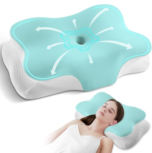 Cervical Kudde Memory Foam,Cervikal Nackkudde,Ergonomisk Cervikal Kudde,Lämplig för att Sova på Höften,Ryggen Eller Magen,Avtagbart örngott (Ljusblå)