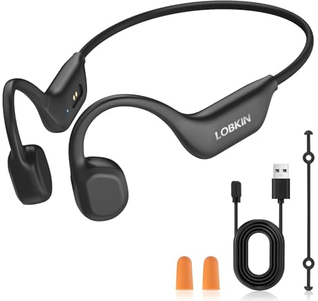 LOBKIN Cuffie Conduzione Ossea,Cuffie Wireless Bluetooth 6.0 Open Ear, Auricolari Conduzione Ossea IPX6 Impermeabili,Connessione a Doppio Dispositivo con Mic,Auricolari Sportive per Ciclismo Corsa