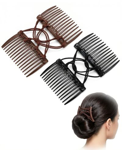 HAPZUR Pinzas Pelo Mujer, 2 Uds, Elásticas Doble Peine para Cabello Grueso, Peine Mágico Ajustable para Moños y Recogidos Elegantes.