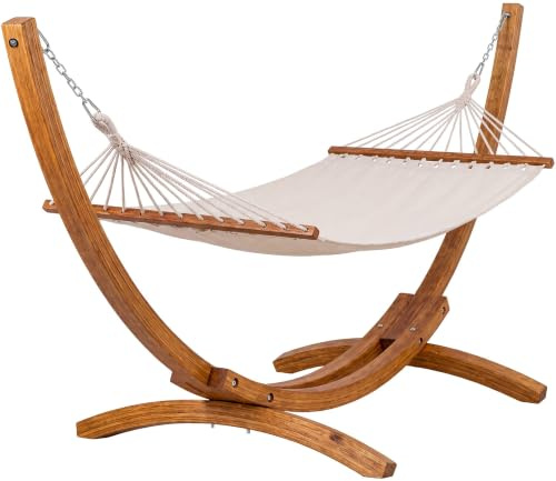 CLP Hamaca con Soporte Herriman, Soporte de Madera de eucalipto, para Jardin y terraza, 2 Personas, soporta hasta 160 kg, Color:Crema
