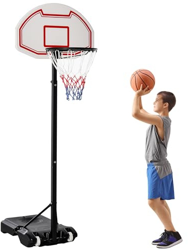 HOMCOM Canasta de Baloncesto con Altura Ajustable de 155-210 cm Canasta Portátil con Ruedas de Transporte y Base Rellenable de Agua 30 kg o Arena 35 kg para Niños Adultos Exterior Interior Multicolor