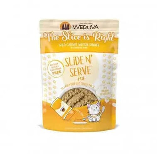 Weruva Wet Cat Food, The Slice is Right with Wild Caught Salmon Pate, 2.8oz Slide N Serve Pouch, Pack of 12