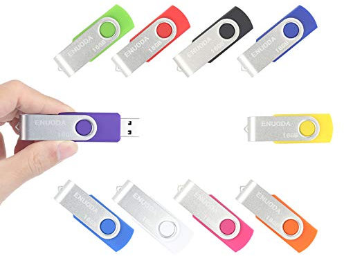 ENUODA Clé USB 16 Go Lot de 10 Cle USB 2.0 Flash Drive Stockage Rotation Disque Mémoire Stick avec Lumière LED (10 Couleurs Mélangées)