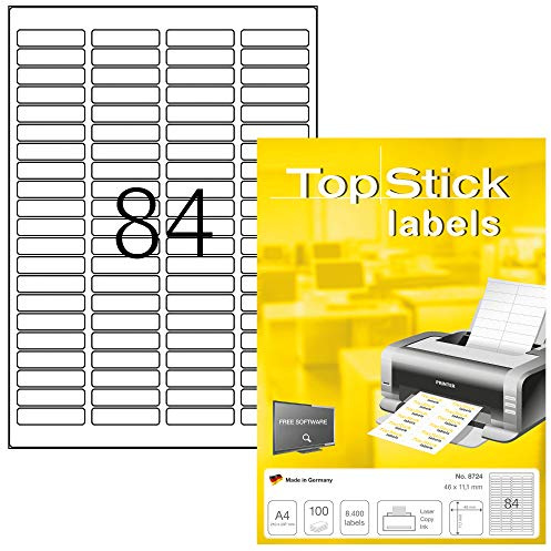 TopStick Etichette Multiuso Autoadesive, 84 Etichette per Fogli A4, 100 Fogli, 46 x 11,1 mm, Adesive Universali Vuote, Stampanti Laser e Inkjet, Bianco