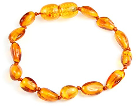 SilverAmber nytt baltisk bärnsten vristlänk armband konjak – handgjort 100 % äkta bärnstensfärgade pärlor – premiumkvalitet – storlekar 12–26 cm, 17 cm, TYg, - Amber