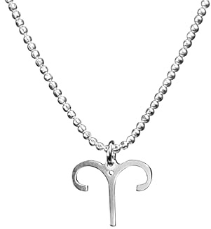 SILBERMOOS Sternzeichen Damen Kette Widder Aries, Anhänger mit Kugel-Kette 45 cm diamantiert aus Italien, 925 Sterling Silber