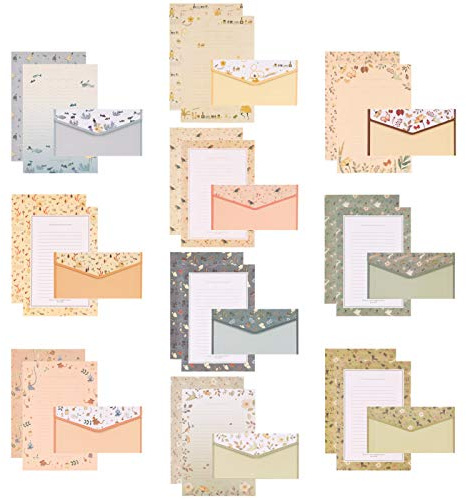 ALTcompluser 60 Cute Lovely Stationery Paper with 30 Envelopes, Printing Flower Pattern Invitation Letter Set Special Design Writing Letter Paper, 10 Different Pattern