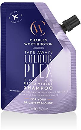Charles Worthington Colourplex Toning Ultra Violet Shampoo Takeaway, Travel Size, Purple Shampoo for Blonde Hair, Purple Toning Shampoo, 75ml