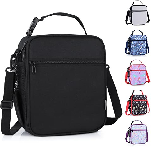 hombrima Kids Insulated Lunch Box Bag, Thermal Picnic Cool Bags with Adjustable Strap for Adults Children Women Men Boys Girls School Work (Black)