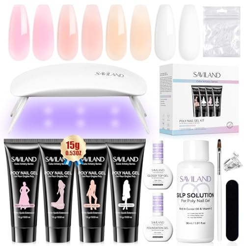 SAVILAND Poly Nail Gel Kit: All-in-1 Polygel Nail Kit with U V Lamp Light