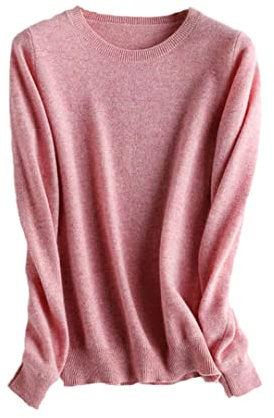 Kashmir ull stickad tröja kvinnor pullover rund hals bas varm jumper, Rosa, XXL