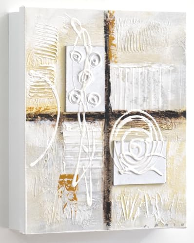 Cuadroexpres - Armario para Llaves con 15 Ganchos Pintado a Mano, Abstracto con Relieve, Medidas 26x31x6 cm, 100% Original, Firmado, Incluye Tacos y Tornillos para la Pared. En Blanco.