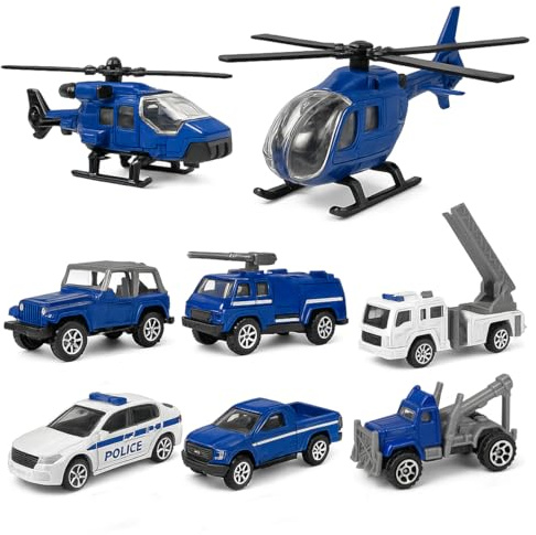 xwin sportseries Police Rescue Truck Vehicles Sets, Mini Police Vehicles Model Car Toys, Police Men Mini Alloy Metal Pull Back Car Toys for Boys, Girls Toddlers Birthday Christmas
