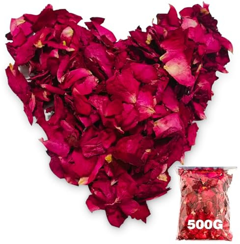 Blütenkonfetti Hochzeit 500g, 100% Blütenblätter, Natürliche Getrocknete Rosenblätter Biologisch Konfetti Rose für Geburtstag Vorschlag Party Feiern -umweltfreundlich und Abbaubar (500)