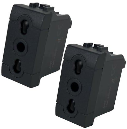 Set di 2 Prese Bipasso Nero 16A 250V Living International MOKEKA Compatibili con Placche Bticino Living Light Alta Qualità (2 Pezzi Presa Bipasso, Nero)