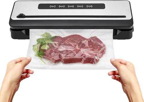 Vakuumiergerät,100W Vacuum Sealer,Vakuumierer mit 10 Vakuumbeuteln,Folienschweißgerät für Trockene oder Feuchte Lebensmittel und Sous Vide