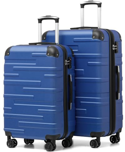 COOLIFE Valise Grande Taille Grand Chariot Rigide 77x54x30 cm Valise Extensibles ABS avec 4 roulettes Pivotantes 360° Cadenas TSA Poignée télescopique (Bleu Marine, Ensemble 2 pièces (M + L))