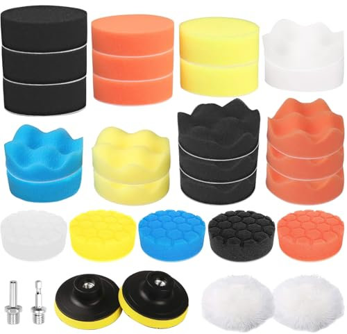 ZZQVIP 80 mm Kit Lucidatura Auto 32 PCS – Tamponi Lucidatura Auto, Platorello per Trapano M10 e Dischi per Lucidare in Lana, Set per Lucidatrice Auto e Ceretta Professionale